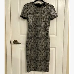 F21 Silver + Black Short Sleeve Bodycon Midi Dress